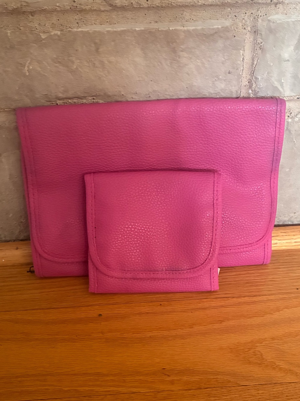 Sleek Pink Leather Wristlet Clutch - Convertible Carry Jewelry Organizer